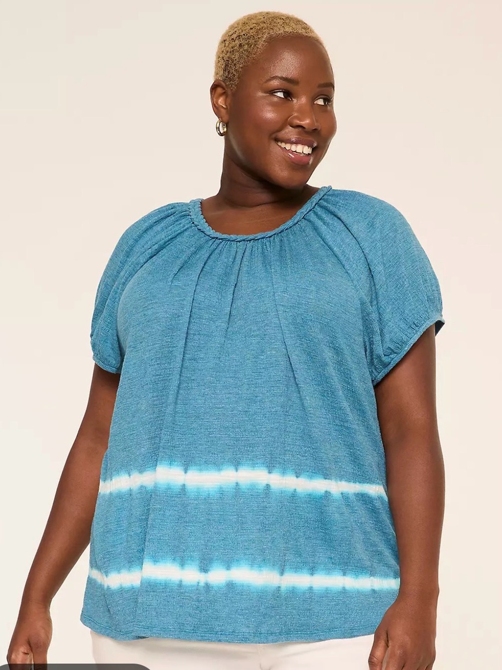 Lane Bryant Relaxed Teal Tie-Dye Short Sleeve Top